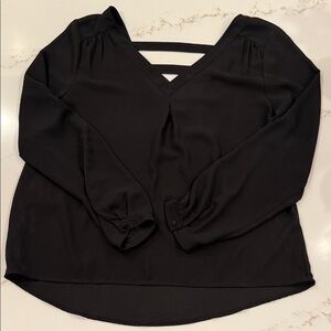 41 Hawthorn Black V Neck Blouse L Long Sleeve Back Strap Stitch Fix